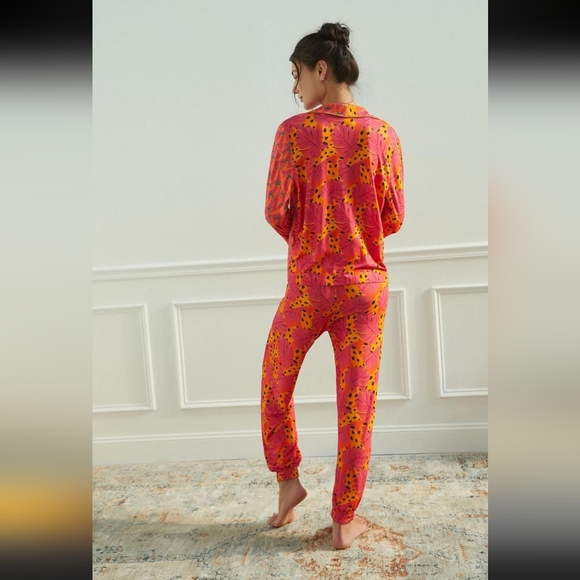 Womens Farm Rio Sleepwear | Farm Rio Spotted Bananas Pajama Set MEDIUM PINK sz S - Picture 2 of 16